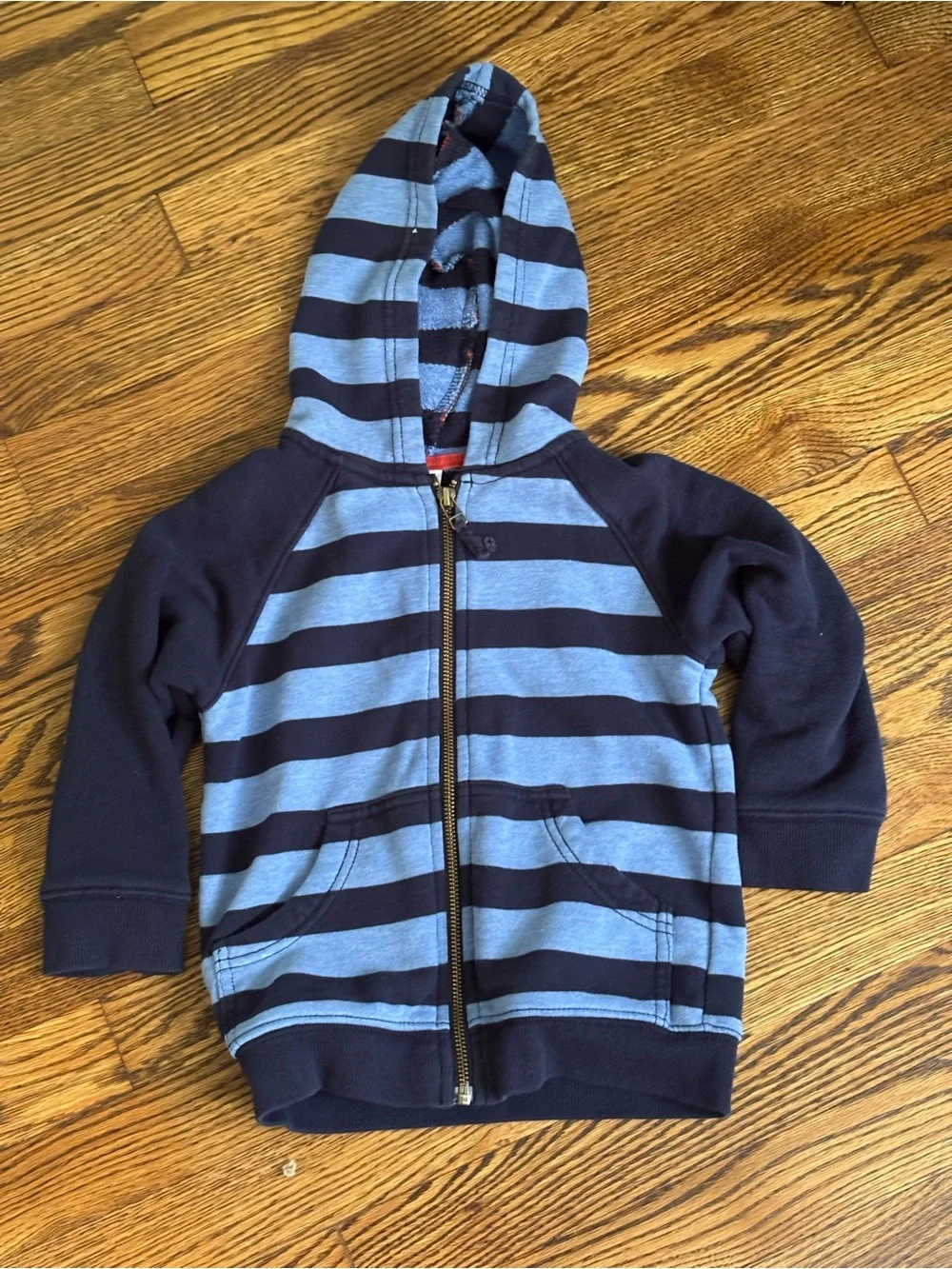Gymboree Boys Hooded Zip Hoodie in Light Blue & Navy Stripes
